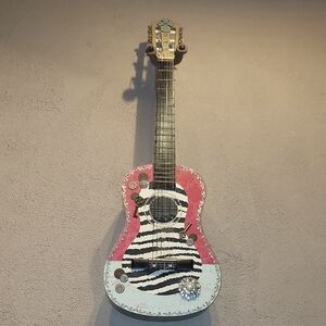 Zebra Print Guitar with Pink and White Accents